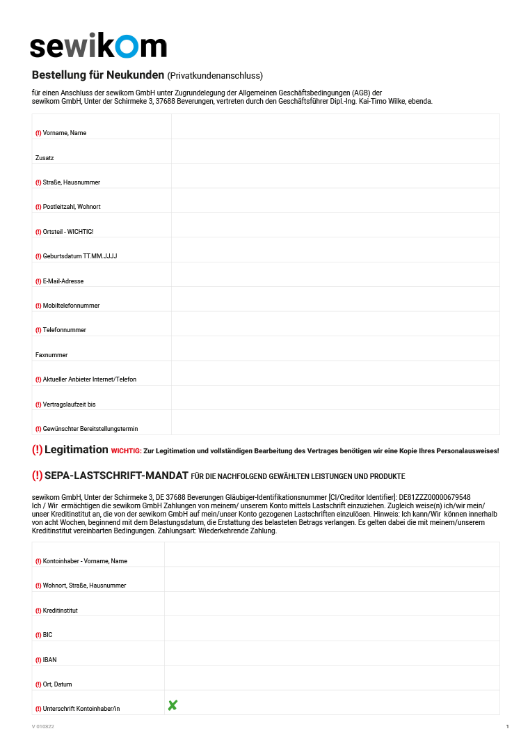 Anbieterwechselformular